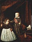 Diego Rodriguez De Silva Velazquez Famous Paintings - Prince Baltasar Carlos with a Dwarf